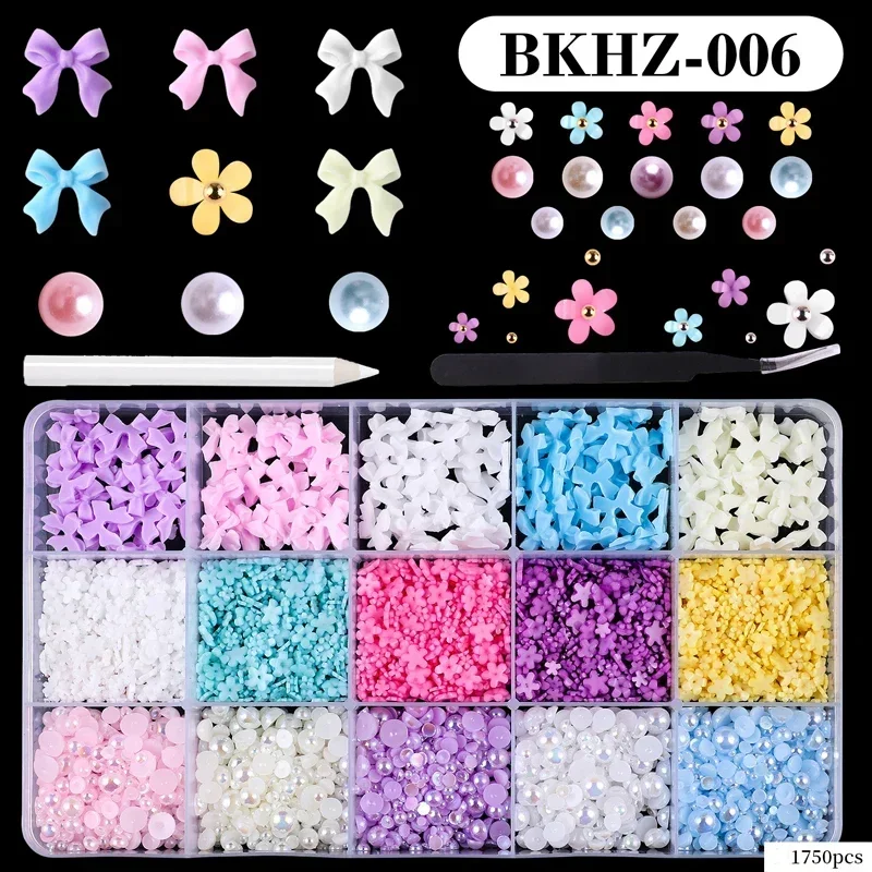 Bowknot de resina mixta 3D, decoraciones artísticas para uñas, dijes acrílicos, lazo colorido Kawaii, diamantes de imitación, piezas de herramientas de manicura DIY, suministros para uñas