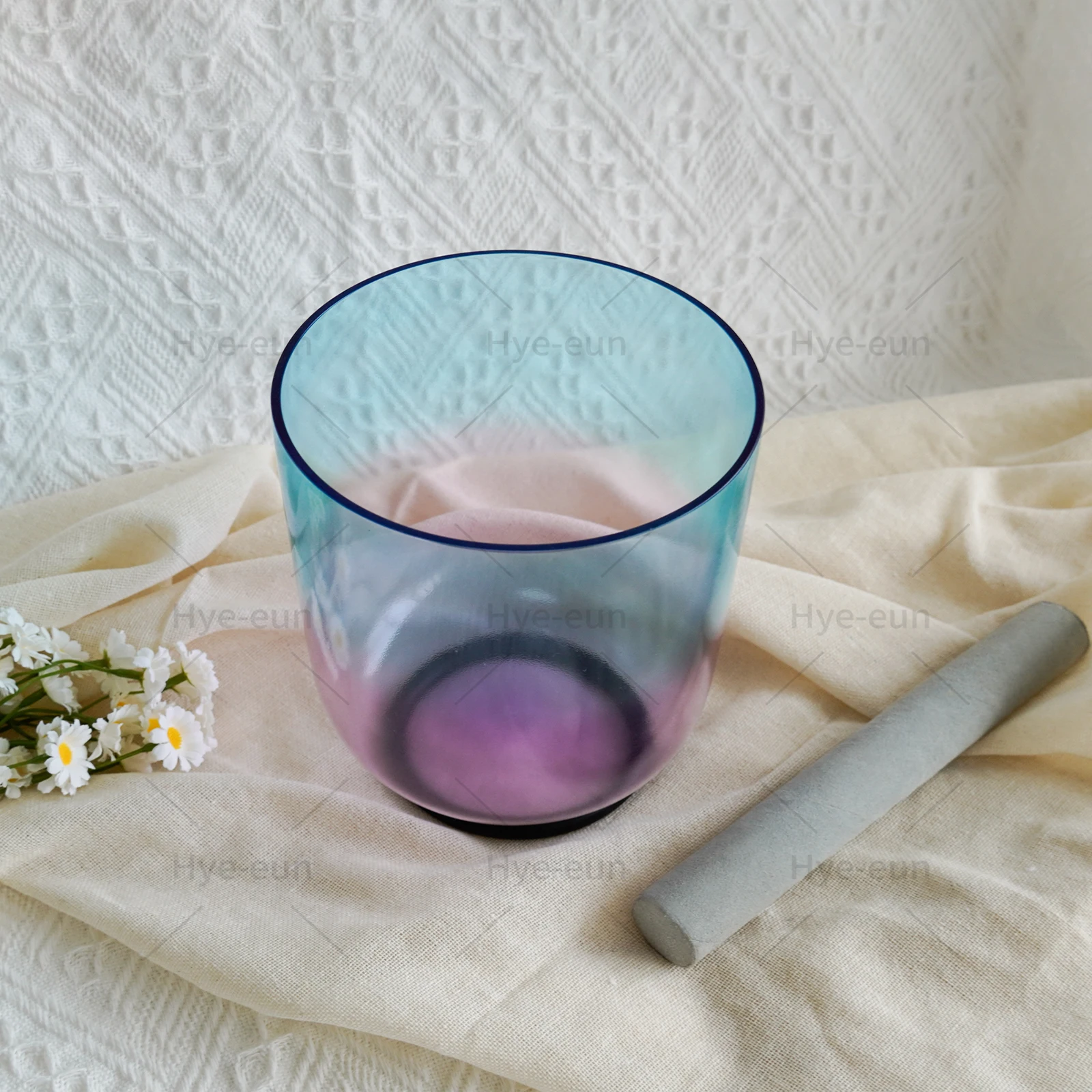 Hye-eun 6 Inch ABCDEFG Note Color Clear Crystal Singing Bowl for Sound Bath, Chakra Balance, Meditation, with Free Stick