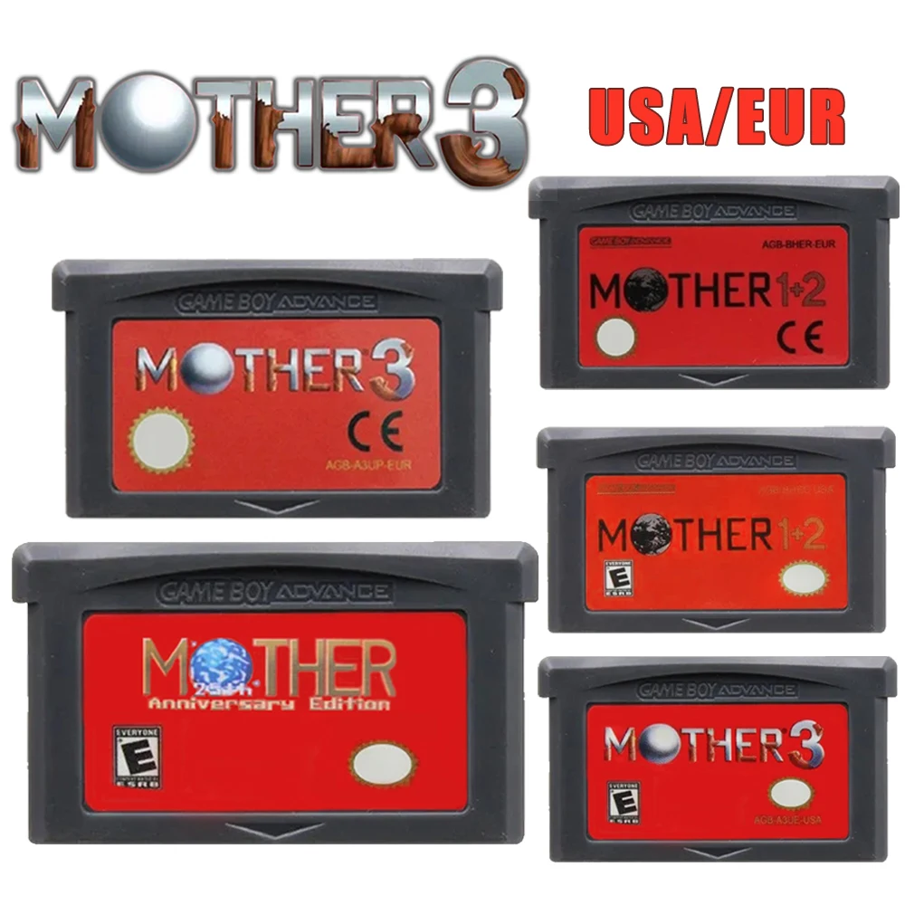 GBA Mother Series Game Cartridge 32-Bit Video Game Console Card Mother 1 2 3 USA/EUR/Version Gray Shell for GBA NDS