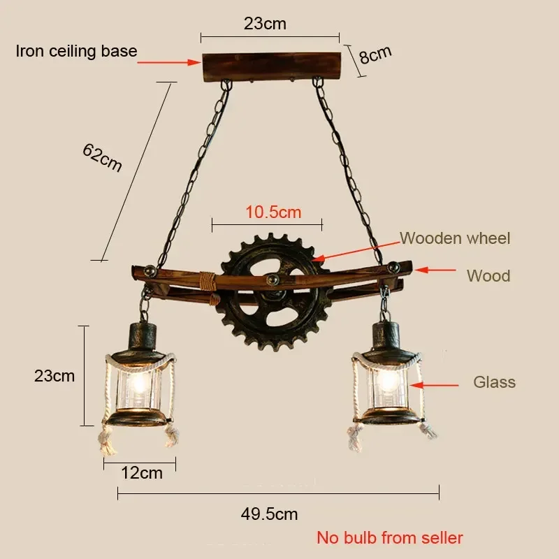 American Light Design Vintage Chandelier Retro Cafe Bar Restaurant Wooden Loft Pendant Lamp Gear Industrial Hanging Glass Light