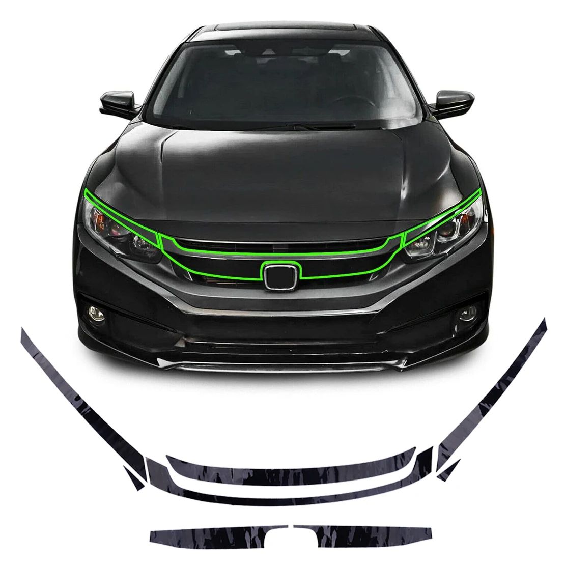 New Glossy Black Car Front Upper Bumper Grille Molding Trim Protector Sticker Fit For Honda Civic 2016 2017 2018 2019 2020