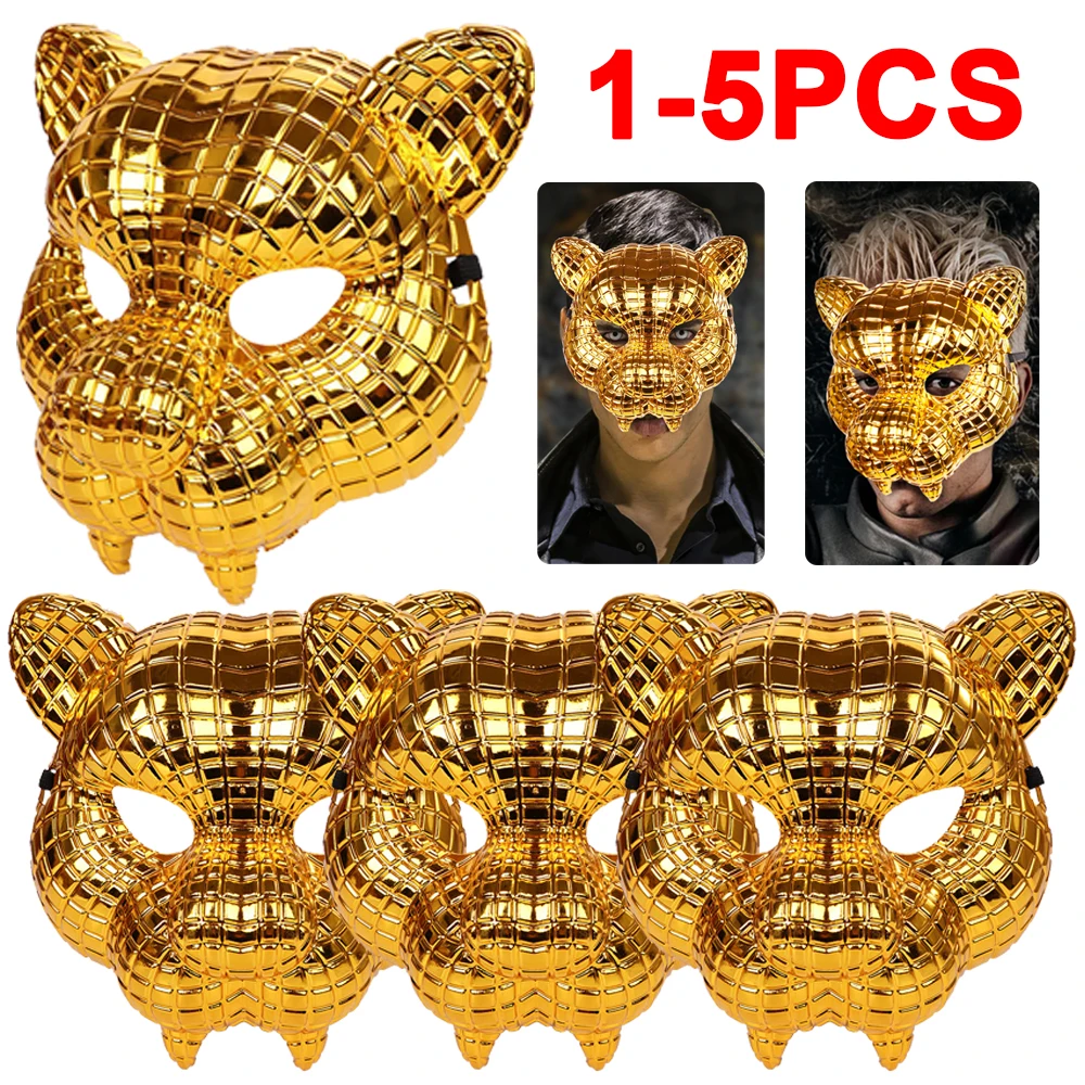 1-5pcs Halloween Animal Cosplay Lion Tiger Leopard Stage Show Prop Mask Golden Leopard Mask Costume Accessories Party Supplies