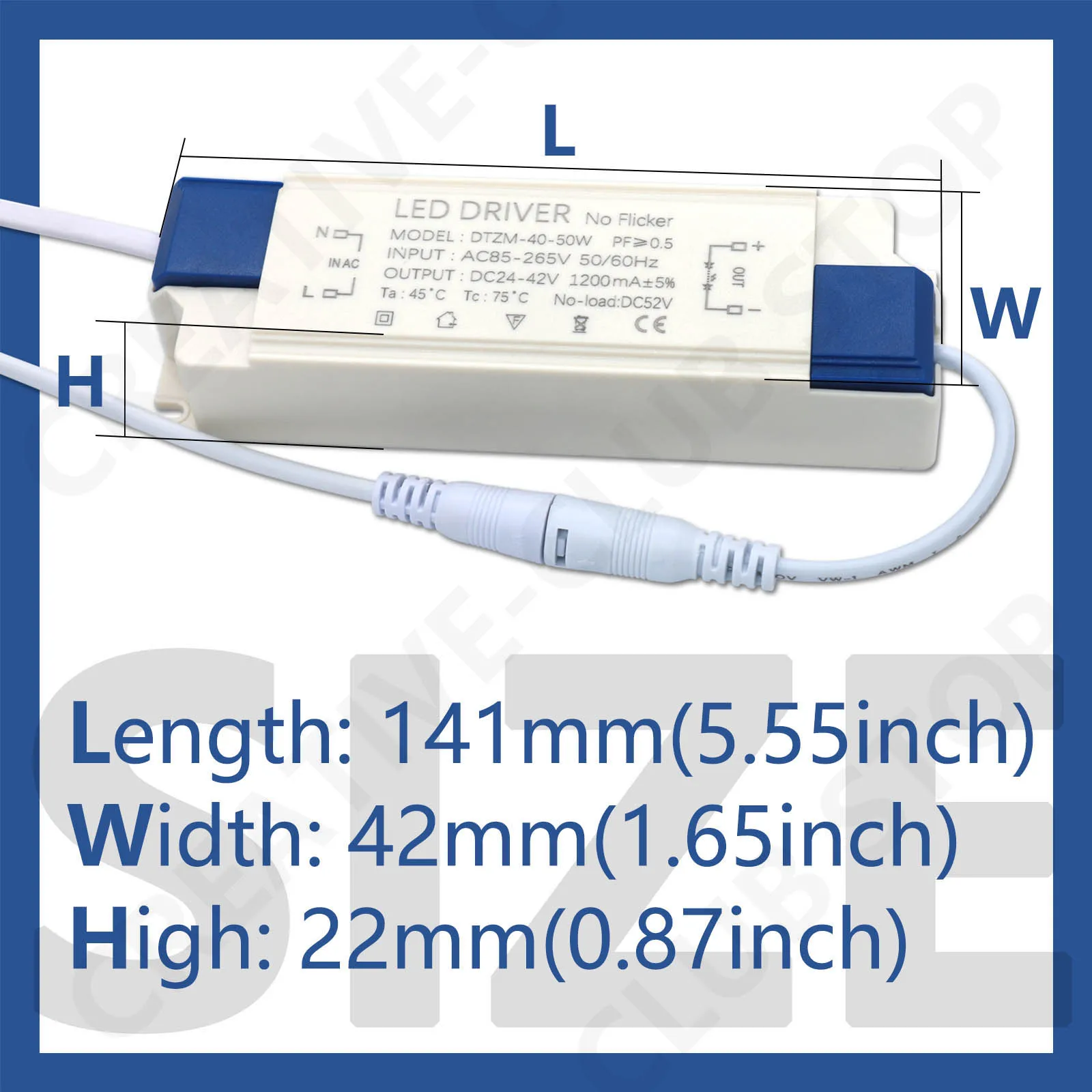 LED 40-50W Panel Lamp Power Supply Lighting Transformer DC24-42V Output AC85-265V 1200mA 1500mA LED External Driver DC Connector