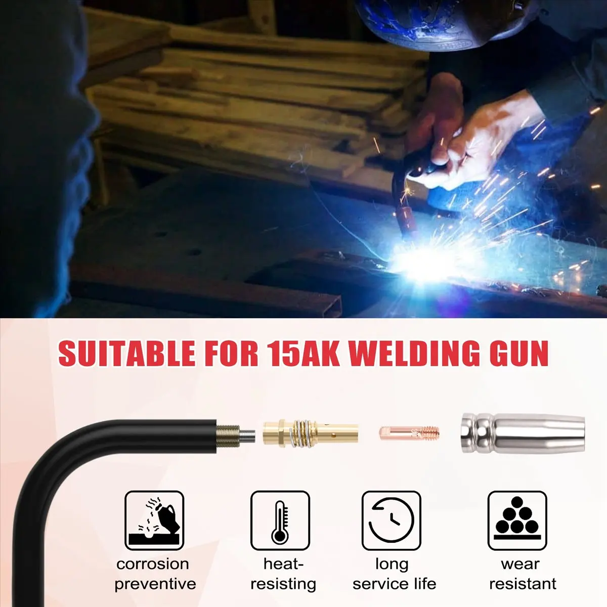 【POPULAR PICK】14PCS 15AK Welding Torch Accessories Consumables 0.6mm MIG Torch Gas Nozzle Tip Holder of 15AK MIG
