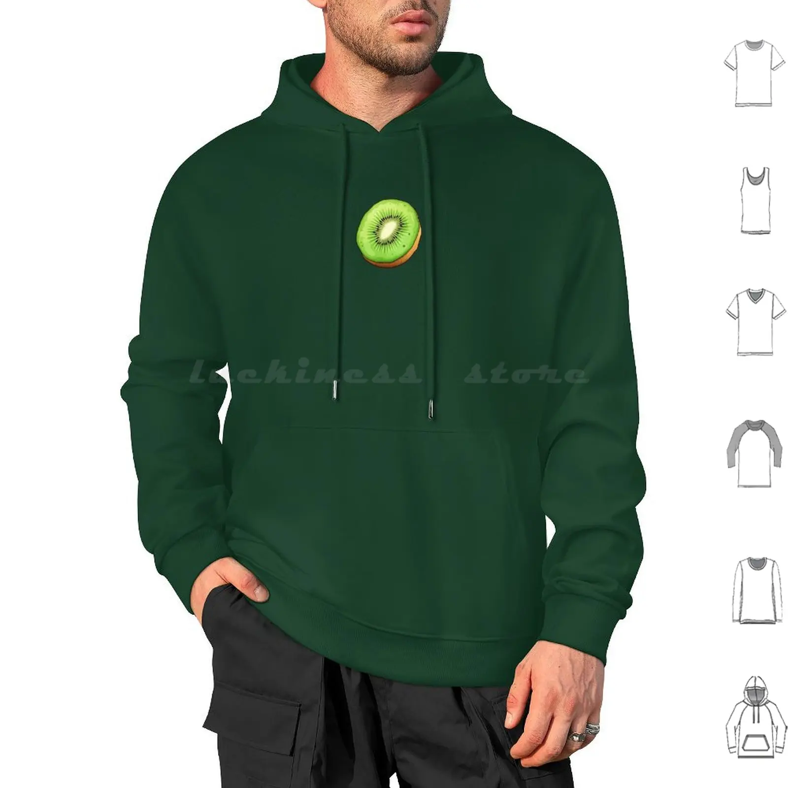 Half Kiwi Art Hoodie cotton Long Sleeve Kiwi Green Fruit Fresh Lover Slice Slices Half Fruit Art Kiwifruit Gooseberry