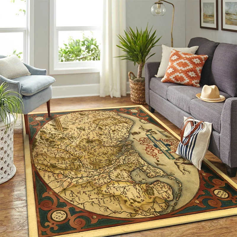 European Retro Living Room World Map Carpet, Simple Bedroom, Bedside Decoration Carpets, High-end Light, Luxury, Office, Sofa,