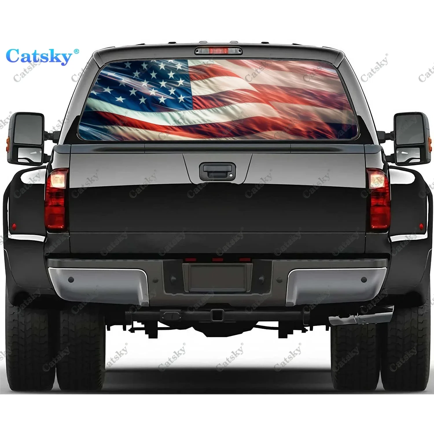 Flying American Flag Print Car Rear Window Sticker Windshield Decal Truck Rear Window Decal Universal Perforated Vinyl Graphic