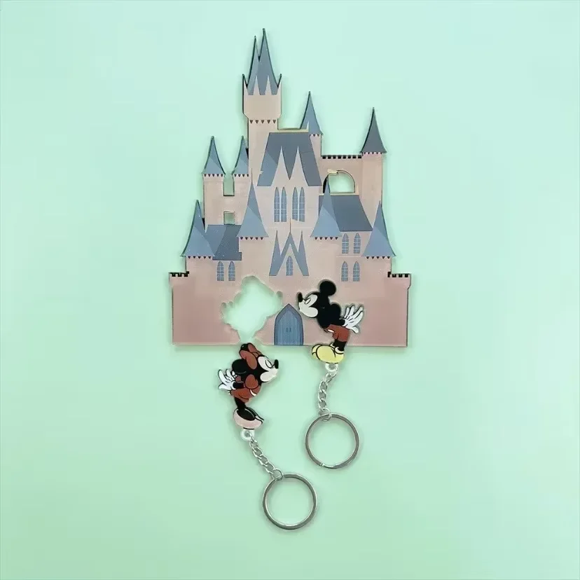 Disney Stitch Keychain Holder Cartoon Acrylic House Entry Door Decoration Mickey Mouse Key Pendant Key Loss Prevention Hanger