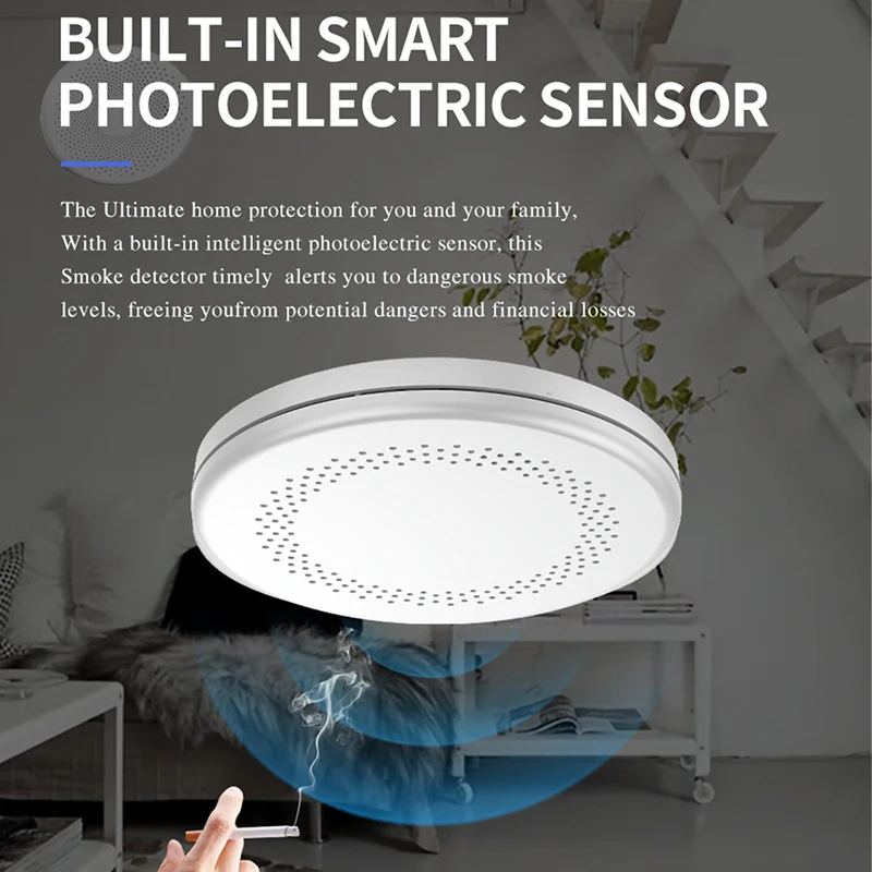 Design ultrasottile Funzione WiFi Tuya Rilevatore di fumo di sicurezza intelligente Allarme sonoro da cucina Dispositivo di avviso sensore