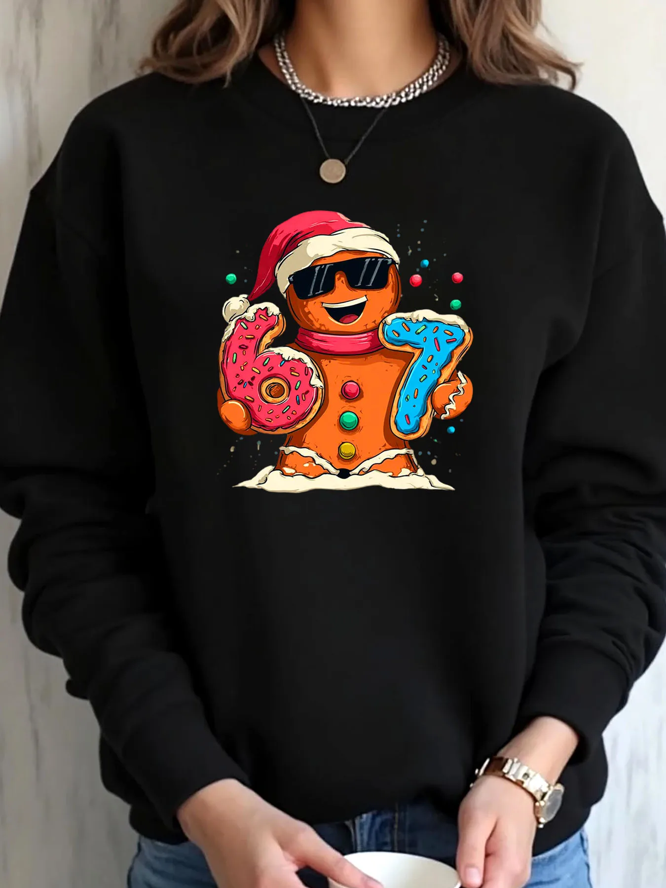 Damen-Sweatshirt in Übergröße, Weihnachten, Lebkuchenmann, Donut 67, Aufdruck, Outdoor-Bekleidung