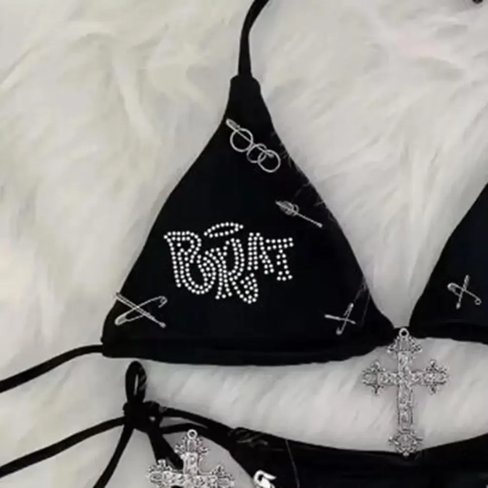 Lady Y2K Solid Color Erotic Fashionable Slight Strech Casual Hanging Neck Comfortable Bikini Split Women's Two-piece Swimsuit