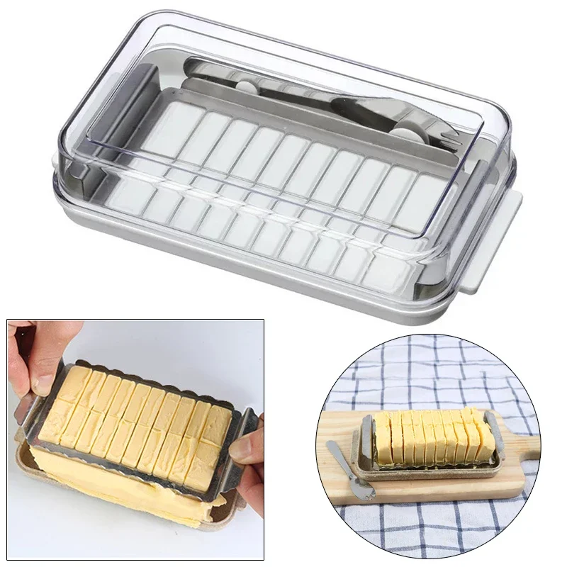 Stainless Butter Cutter & Case Kitchen Butter Box Cutting Food with Knife & Lid Container Sealing Storage Dish Cheese Keeper