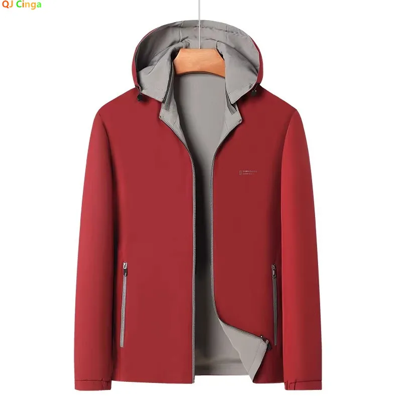 

Мужская красная куртка с длинными рукавами и капюшоном 2026 года; пальто можно носить двусторонним образом, а капюшон съемный.