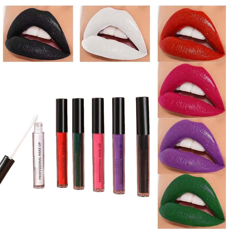 Schwarz-weißer Lipgloss, Lippentönung, grün, lila, mattierter Lippenstift, Halloween-Lippen-Make-up, mehrreihiger Gesichtsbemalungsstab für Kinder, 6 Farben