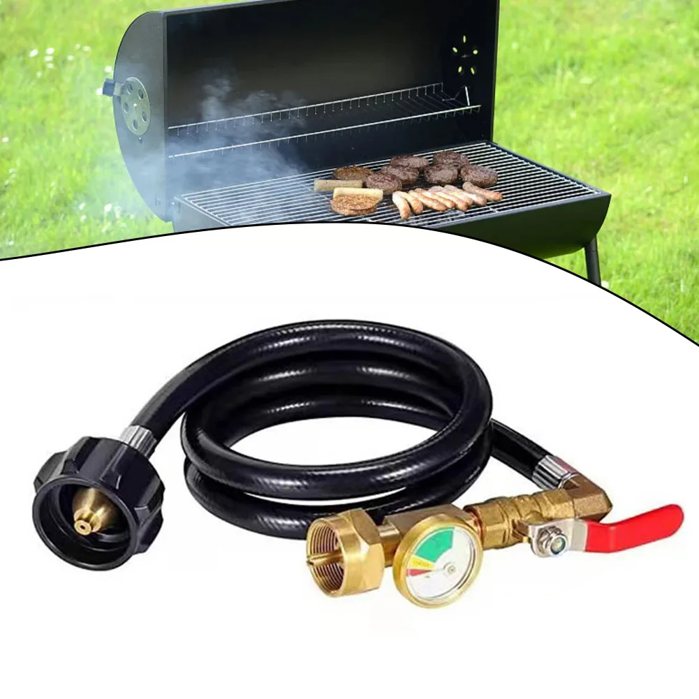 

Safe Propane Refill Adapter with 3 Foot Hose and Pressure Gauge Heavy Duty Brass for Efficient Refilling of 1lb Bottles
