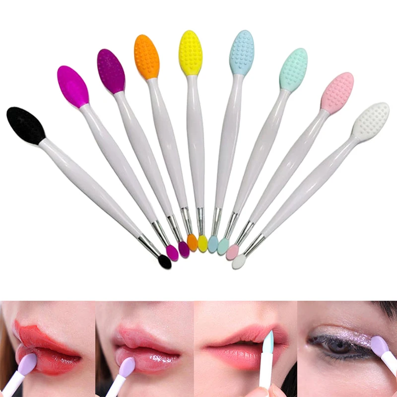 Dubbelkoppige siliconenborstel Lip Exfoliërende gezichtsreiniging Neusscrub Lippenstift Lippenbalsemapplicator