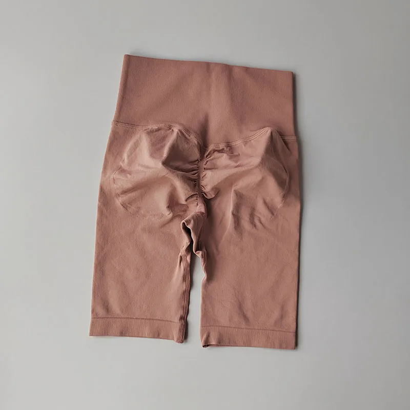 Pfirsichfarbene Fitness-Shorts mit hoher Taille, schnelltrocknend, atmungsaktiv, für das Training, Po-Lifting, eng anliegende Sport-Yoga-Dreiviertelhose – Detail 13
