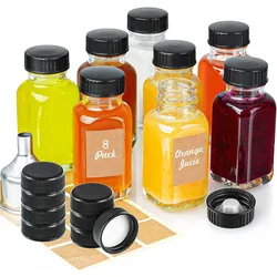 Reusable Ginger Shot Bottles with Caps - 2 oz Small Square Glass Jars, Wide Mouth Juice bottles for Fridge