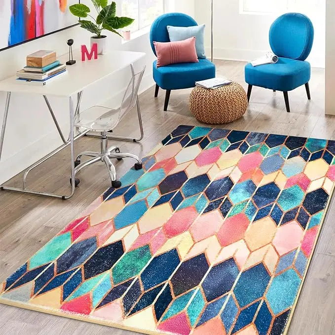 VIKAMA Colorful plaid rug Living Room bedroom Bed blanket Vintage checkerboard rug Cloakroom floor mat RUG