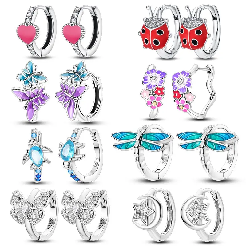 

Women's Sweet 925 Sterling Silver Ladybug Butterfly Dragonfly Iris Flower Design Earrings Fit Wedding Parties Exquisite Jewelry