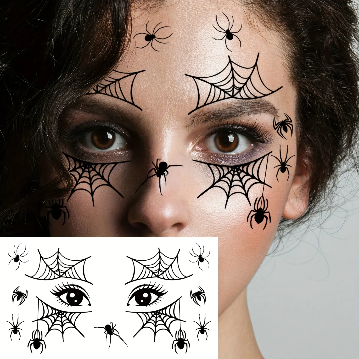 Halloween Spider Web Temporary Tattoo Stickers, 10pcs Waterproof Fake Tattoos for Face & Eyelids, Party Makeup Decals