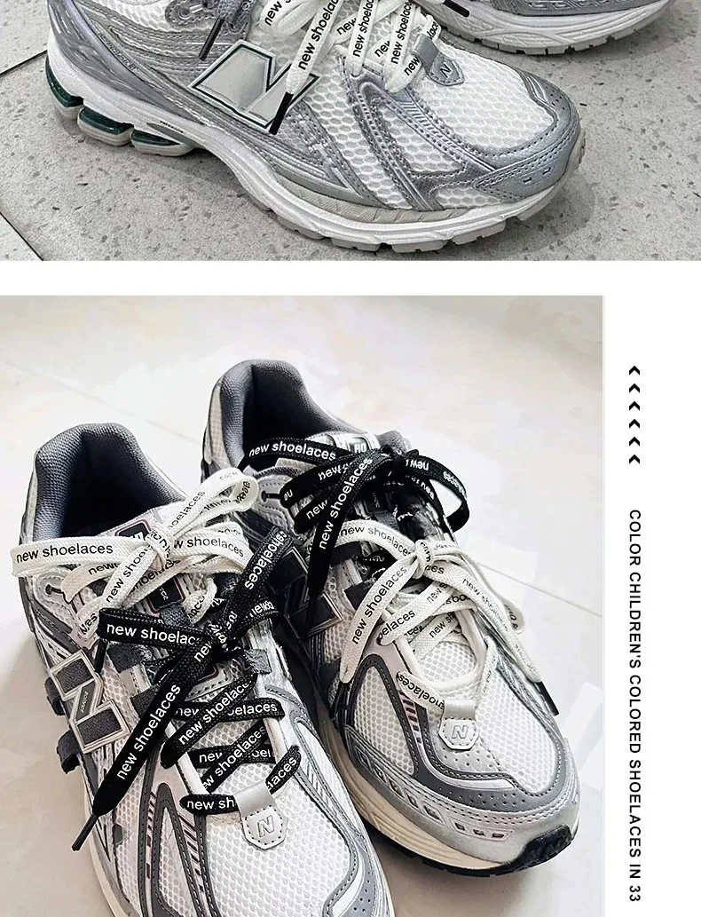 Modische, kontrastfarbene, flache Schnürsenkel mit Buchstabenmuster, schwarz-weiß, doppellagige Schnürsenkel, trendiges Schuhzubehör – Detail 5