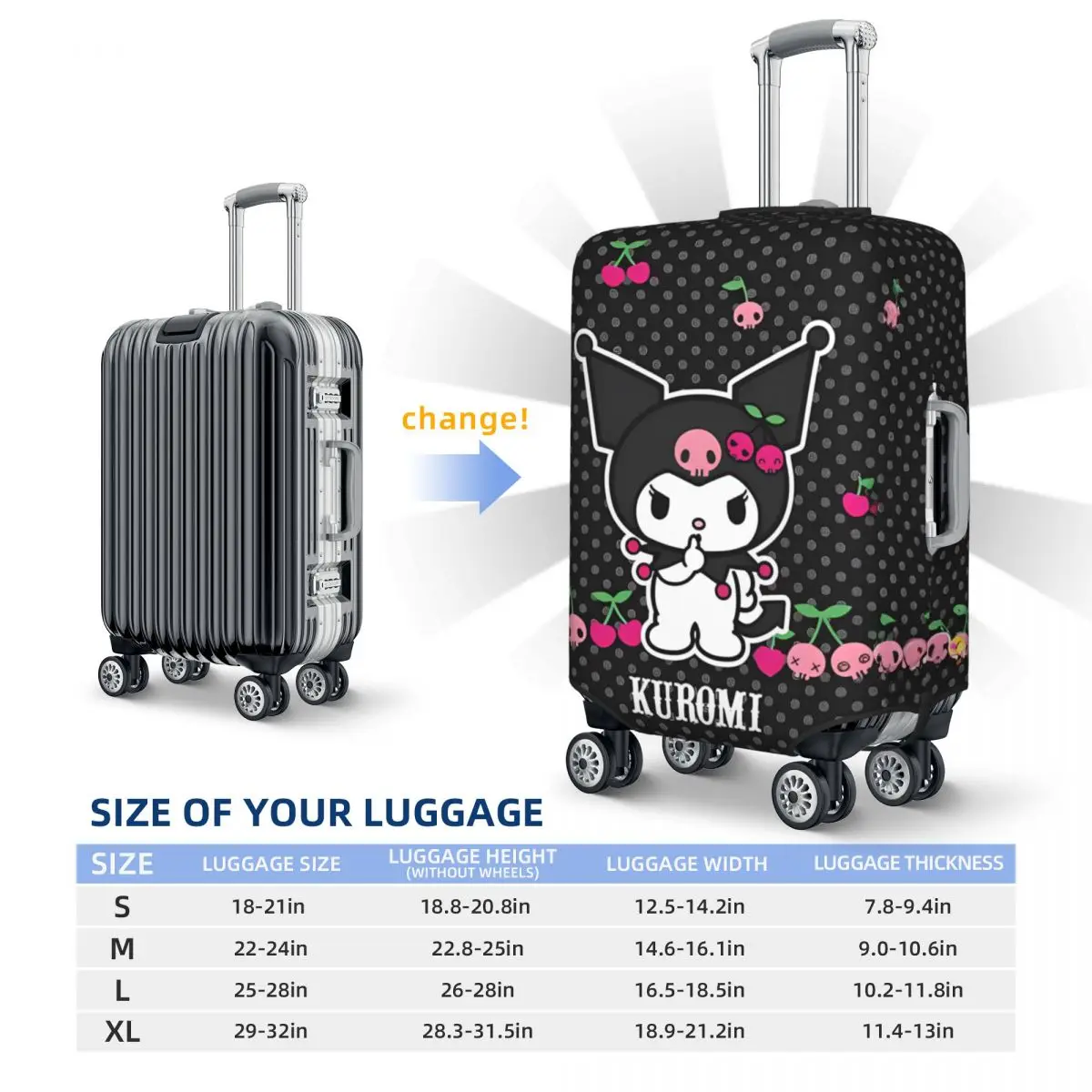 Sanrio Kuromi Luggage Cover Fits 18-32 Inch Suitcases Elastic Suitcase Cover Protector Travel Accessories