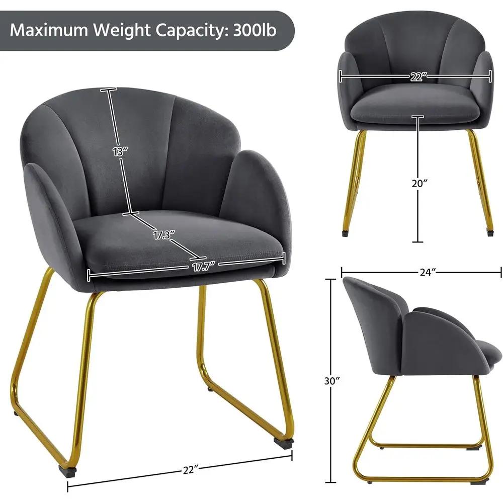 Lower Shape Velvet Armchair, Side Chair Vanity Chair with Metal Legs, Living Room/Dining Room/Bedroom/Home Office/Kitchen, Gray view 3
