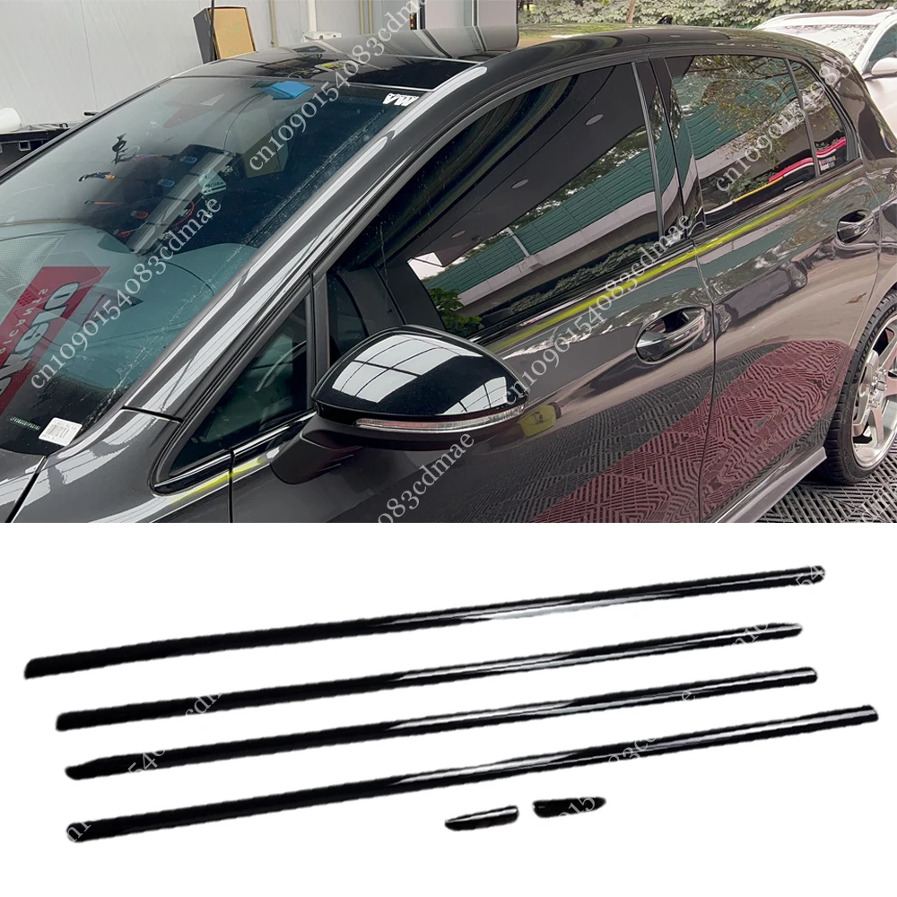 

6 шт., глянцевая черная накладка на боковую дверь для Volkswagen Golf MK8 2020-2025, хэтчбек, окно автомобиля, модифицированные наборы наклеек из АБС-пластика на заказ