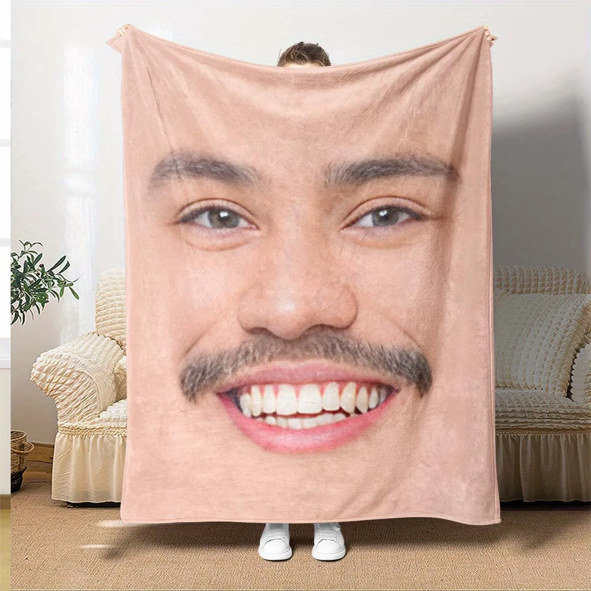 Personalized facial pattern, suitable for sofas, beds, offices, and travel in all seasons, personalized blanket.