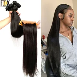 FDX 30 32 34 36 38 40 Inch Silky Straight Brazilian Hair Weave Bundles 100% Remy Human Hair Bundles 1/3/4 Pieces Natural Color