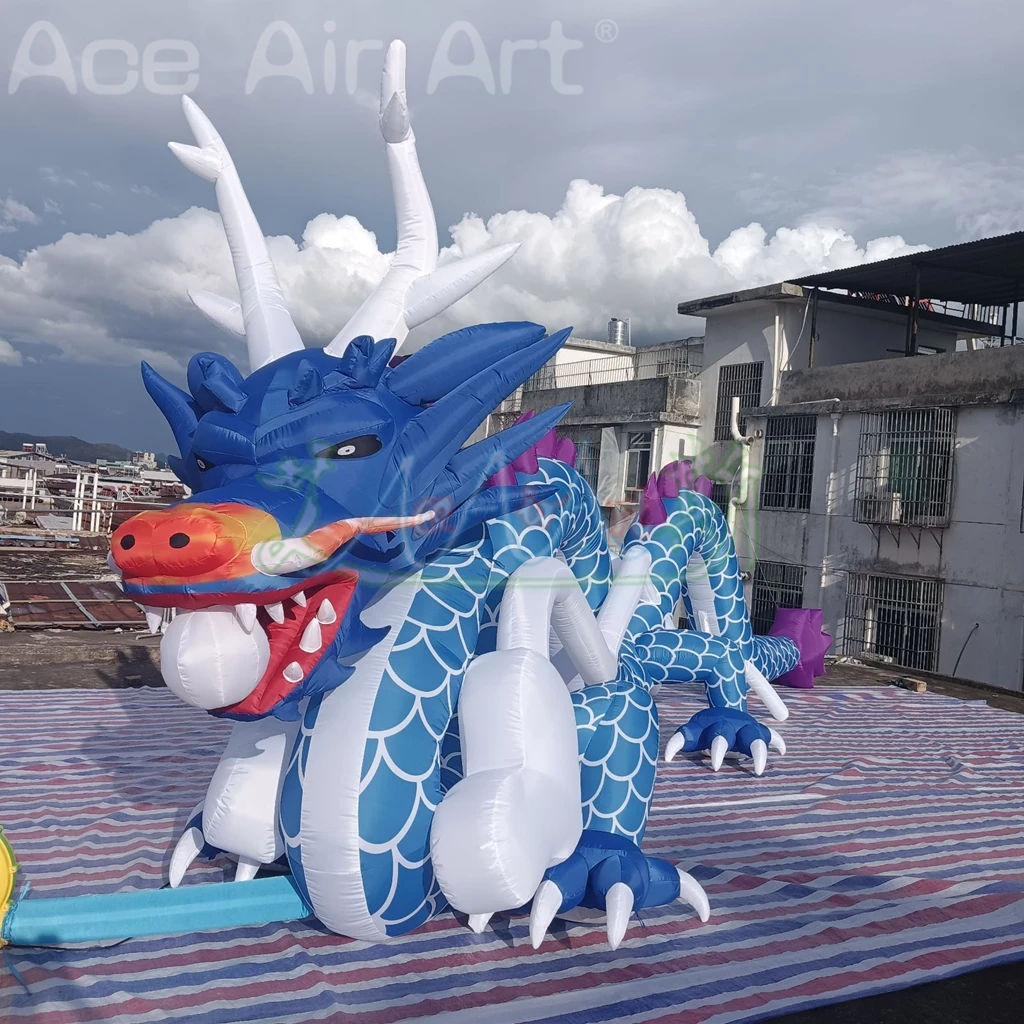 9mL Large Blue Inflatable Dragon for Event Party Decorations