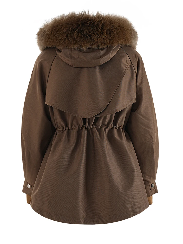 EAM-Parkas à capuche en fourrure à manches longues pour femmes, veste chaude, marron, optique, grande taille, mode, marée, automne, hiver, nouveau, 2024, CPG2452