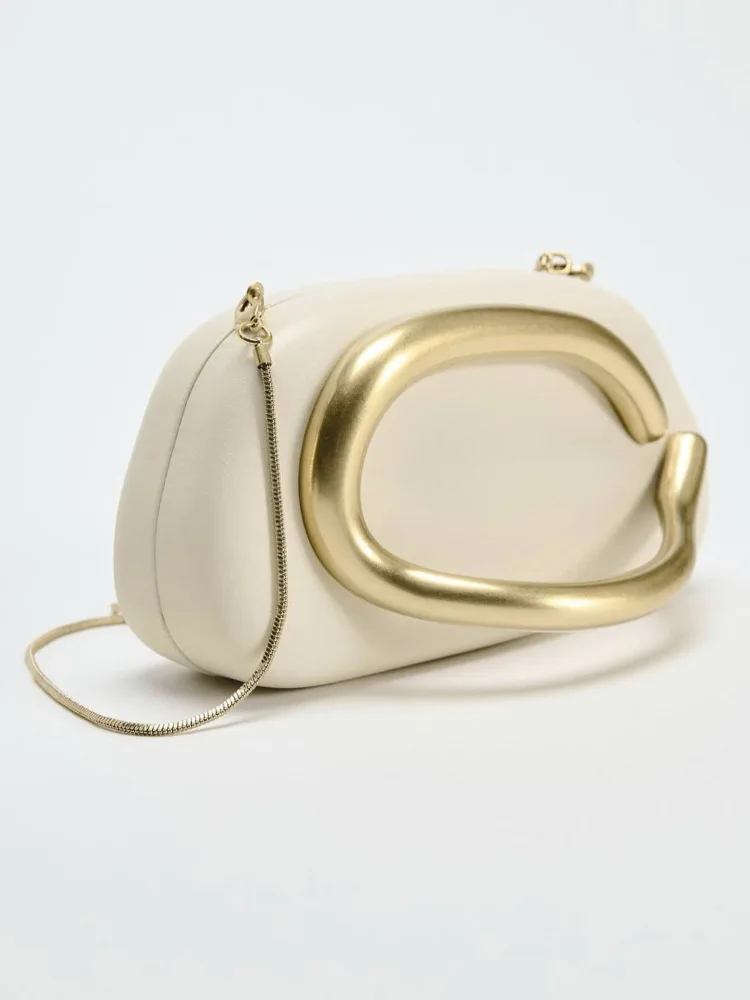 Goldene Metallverschluss-Clutch-Tasche für Damen, Abendtasche für Hochzeit und Party, Niedliche Handtasche in Dunkelrot und Beige, Winter 2024 Neu – Detail 9