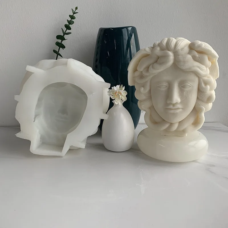 Medusa Head Portrait Candle Mould Greek Goddess Snake Hair Sculpture Face Candle Plaster Resin Silicone Mold