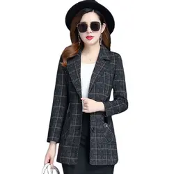 Lente Herfst Jacket Blazers Nieuwe Mode Plaid Lange Mouwen Single Breasted Pak Vrouwelijke Blazers Bovenkleding Casual Tops 4XL