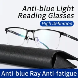 Anti Blue Ray Anti-fatigue Reading Glasses for Men,Half Metal Frame, Diopters:+1.0 +1.25+1.5+1.75+2+2.25+2.5+2.75+3+3.5+4.0
