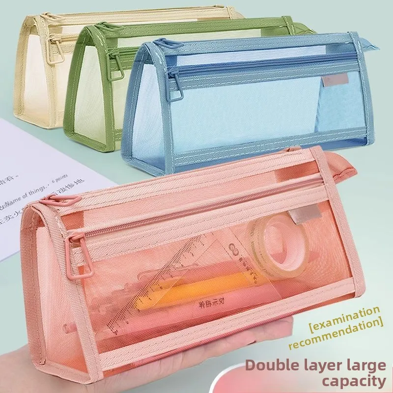 Large Capacity Student Stationery Bag Transparent Mesh Simple Design High Aesthetic Value Ins  Korea Japanese Exam Pen Bag