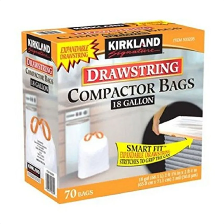 

Compactor Bags 18 Gallon Smart Fit Gripping Drawstring 70 ctThickn: 2.0 mil Dimensions: 25.625 x 28