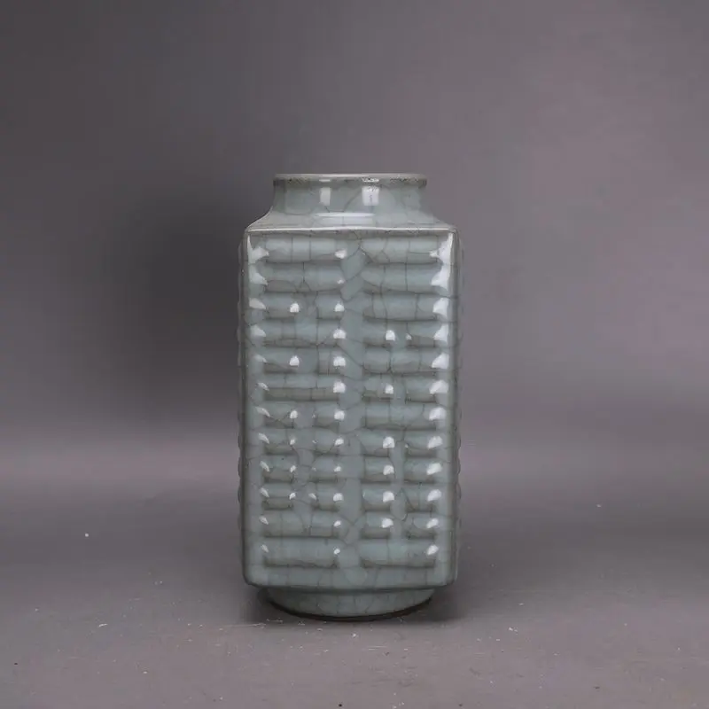 Vintage Collection Song Dynasty Official Kiln Celadon Iron Body Open Fragment String Pattern Zong Type Porcelain Vase