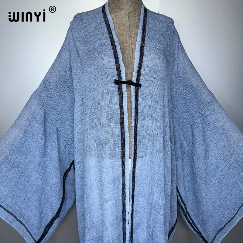 WINYI summer Retro dyed kimono beach cover up Swim Suit elegant African women boho Cardigan sexy Holiday Kimono beach dress