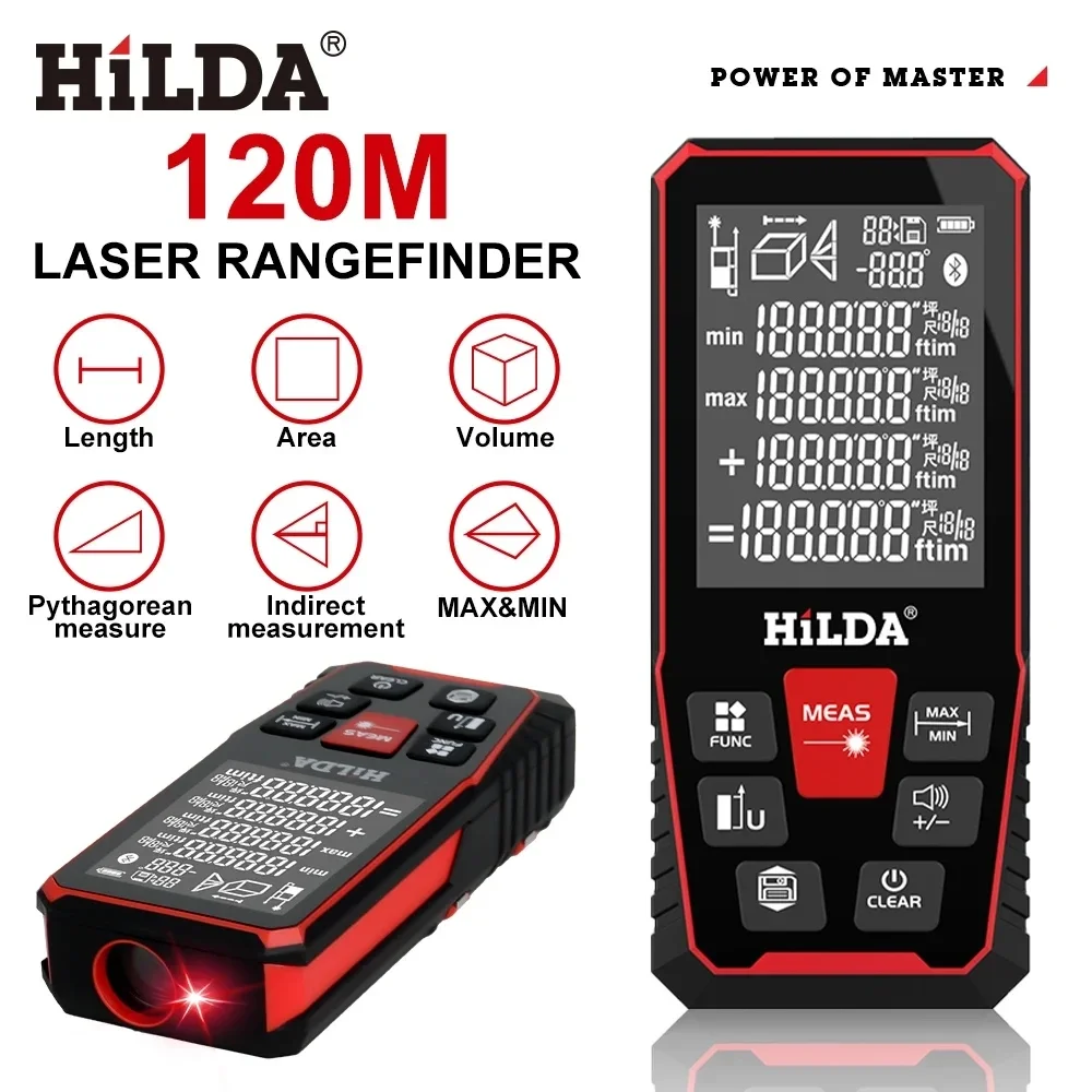 HILDA 50M/100M/120M Lazer Uzaklık Ölçer Profesyonel Ölçüm Cihazı Lazer Uzaklık Ölçer Test Aracı