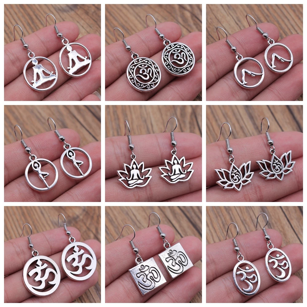 Om Sign Yoga Symbol Kolczyk Joga Om Symbol Zen Buddyzm Szklane kolczyki dla kobiet Biżuteria