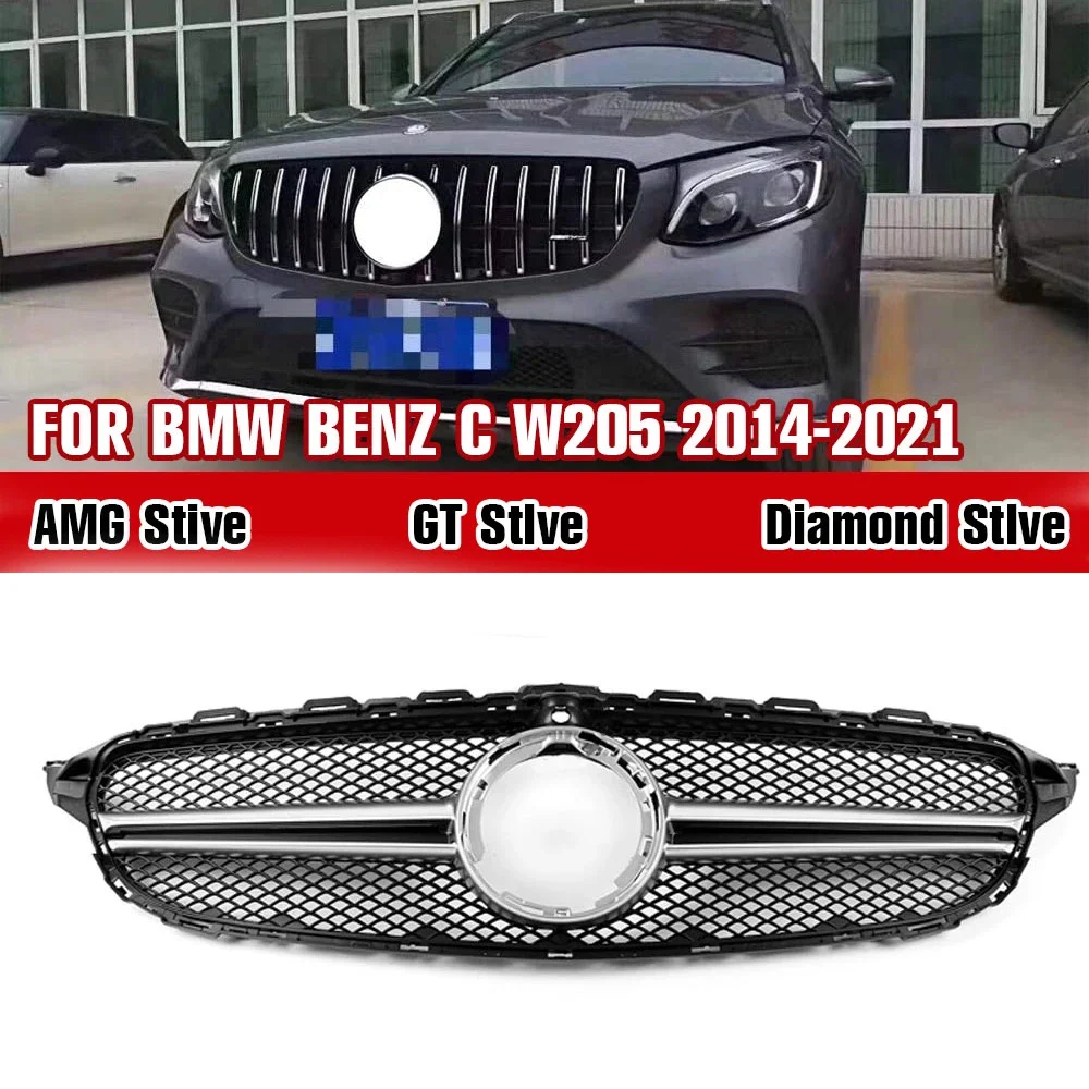 

Для Mercedes W205 C205 S205 C43 AMG Benz C 2014-2021 C200 C260 C250 180 C300 GT GTR Алмазная Передняя входная решетка бампер решетка гриль