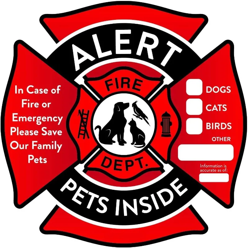 Pegatina interior de PET: pegatina PVE de alerta roja para mascotas, mascotas en el sitio de desastre, pegatinas de alerta interior marcadas para mascotas