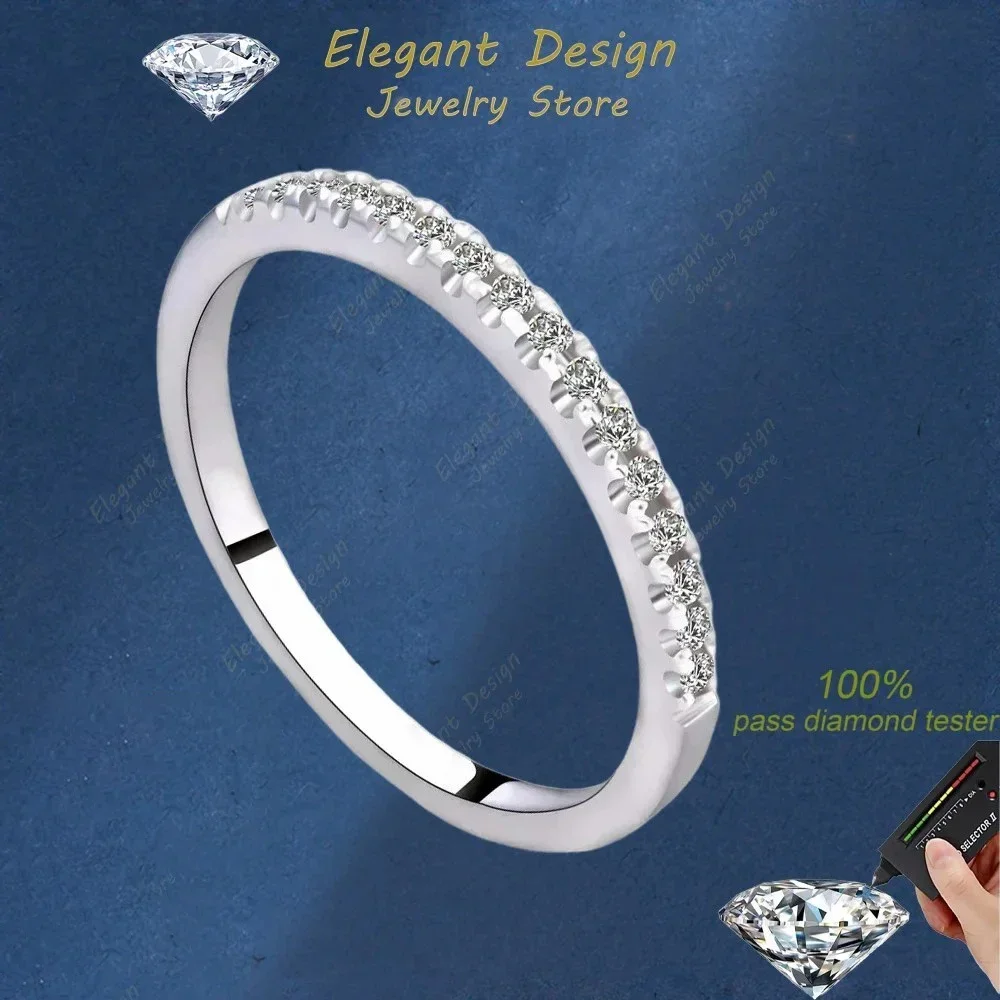 

Elegant Store White Gold 18K One Line Layout Ring, VVS1 0.15 CT Moissanite Luxury Style Wedding Ring for Women Designer Jewelry