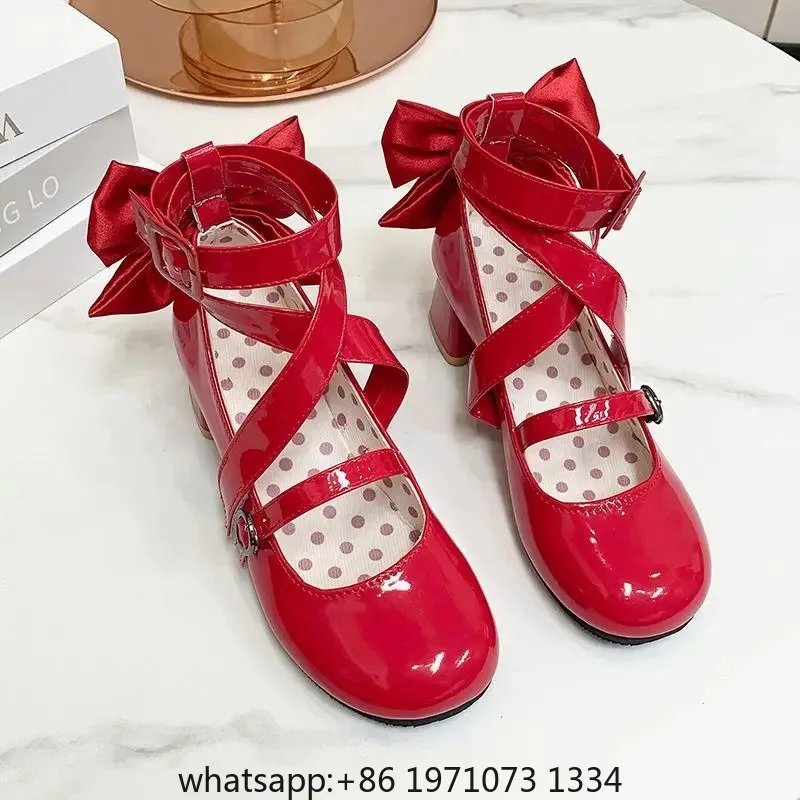 Anime Puella Magi Madoka Magica Kaname Madoka Cosplay Shoes Girls Lolita Red Bow High Heels Leather Boots Halloween Costume Prop view 6
