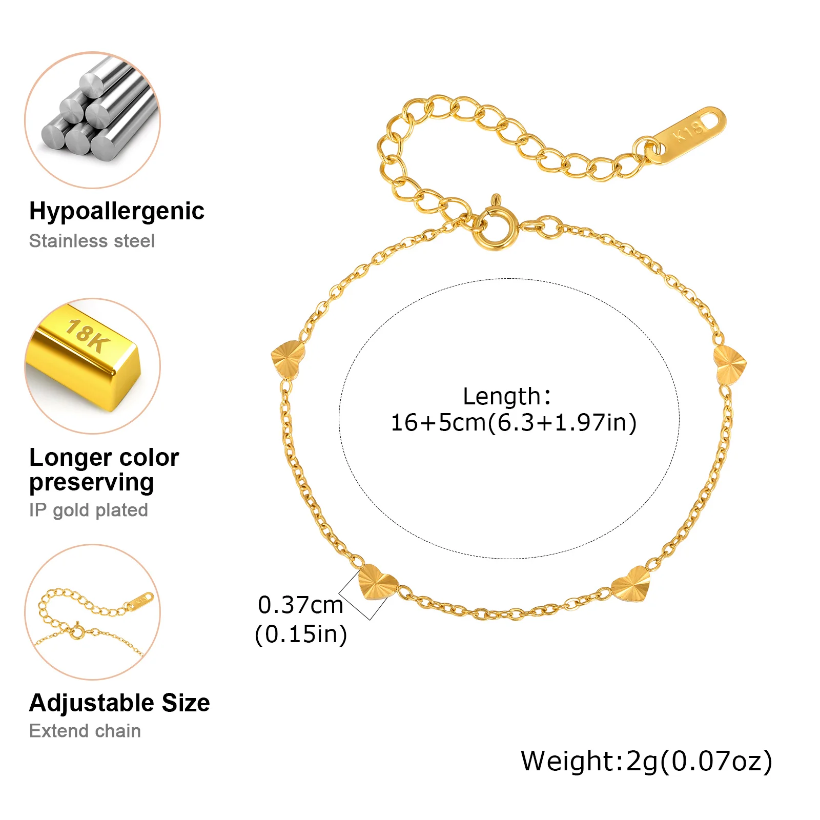 سوار على شكل قلب بسيط للنساء والفتيات، أساور سلسلة من الفولاذ المقاوم للصدأ باللون الذهبي، هدية مجوهرات عصرية لحفلات الزفاف