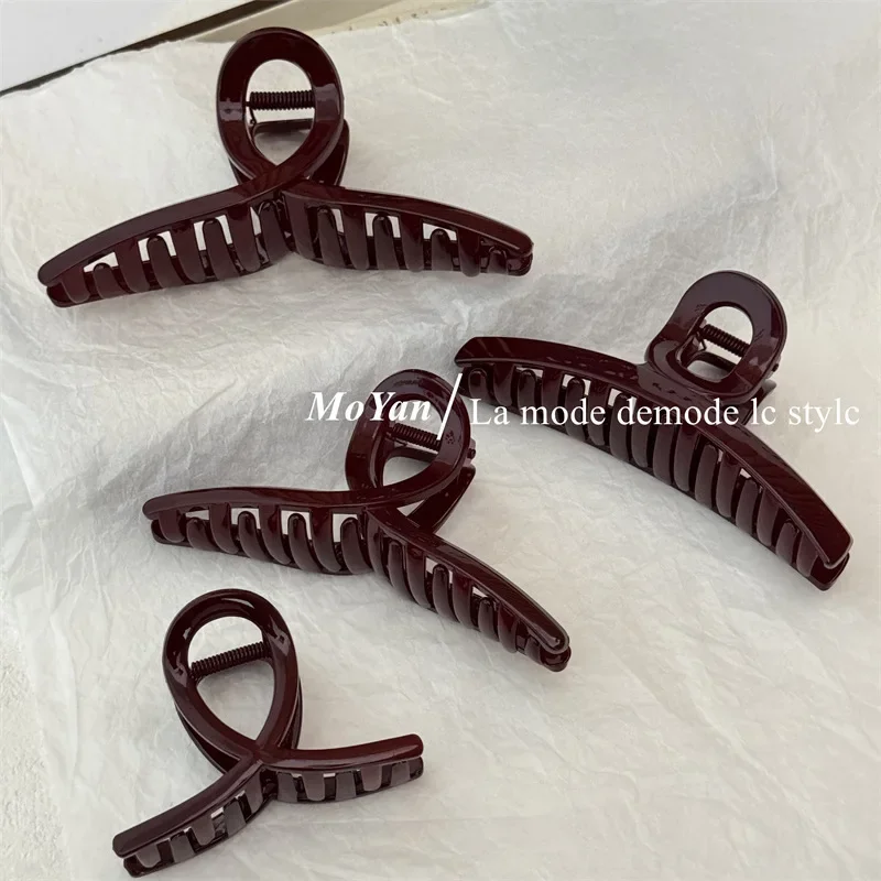 Simple fashion slightly drunk retro dark red grab clip temperament cross hairpin large back head disc hair shark clip