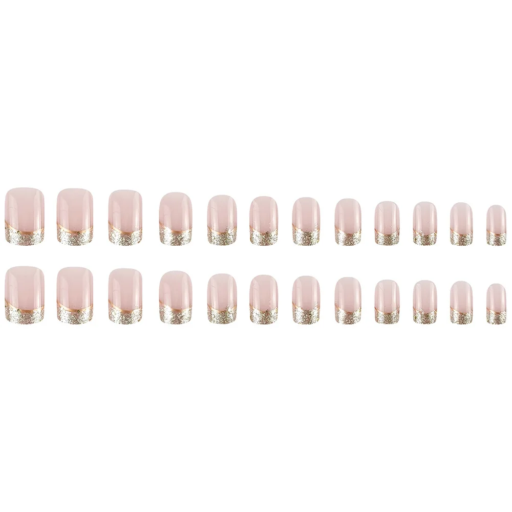 24 stuks druk op nagels luxe Franse manicure met gouden rand volledige dekking nageltips voor dames en meisjes verwijderbare draagbare nagel